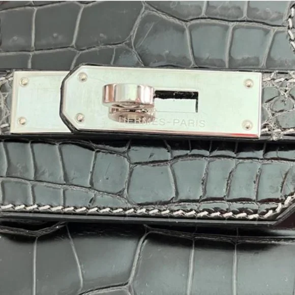 Hermes Shiny Porosus Crocodile Skin Birkin 35 w Palladium HW in Graphite - Picture 5 of 13
